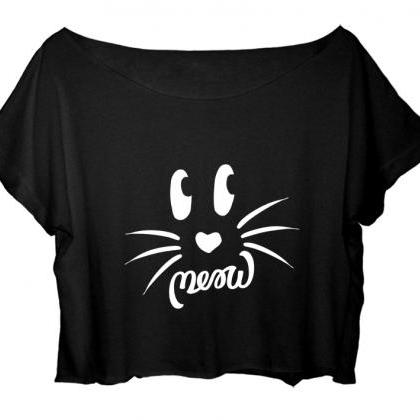 Meow Cat Shirt Women's Crop Tee Meo..